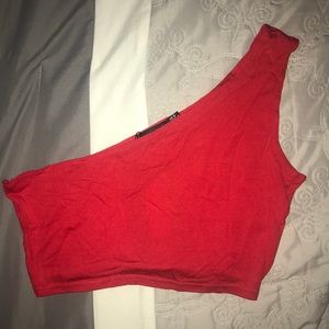 Prettylittlething red one shoulder crop top